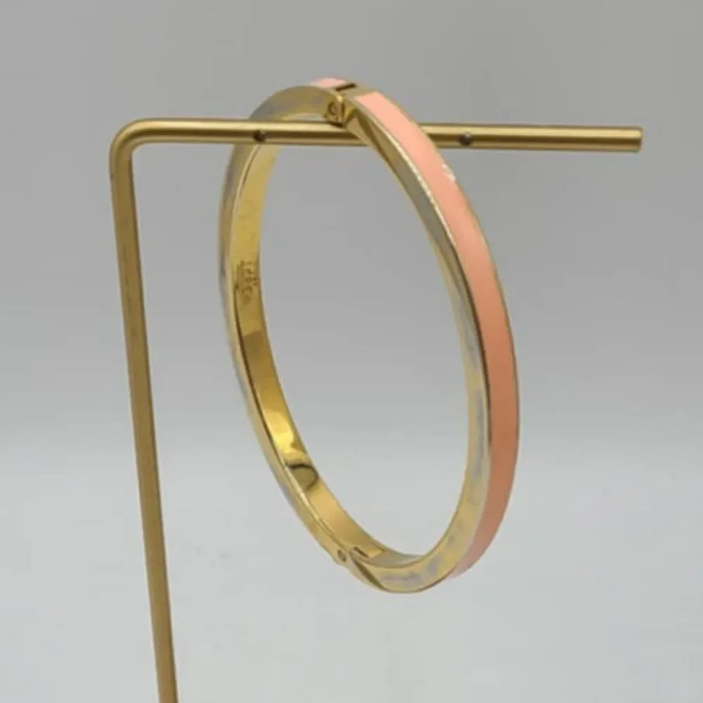 J Crew Thin Pink Enamel Gold Tone Hinged Bangle